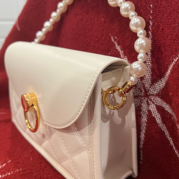 Charles & Keith Roza Beaded Handle Scarf Bag in Cream NWT - Picture 8 of 16
